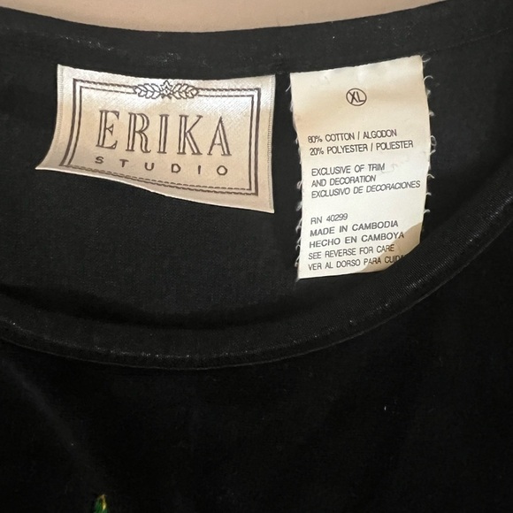 Erika Studio | Vintage 80s 90s Velvet Christmas Embroidered Black Dress | L/XL - Picture 6 of 7